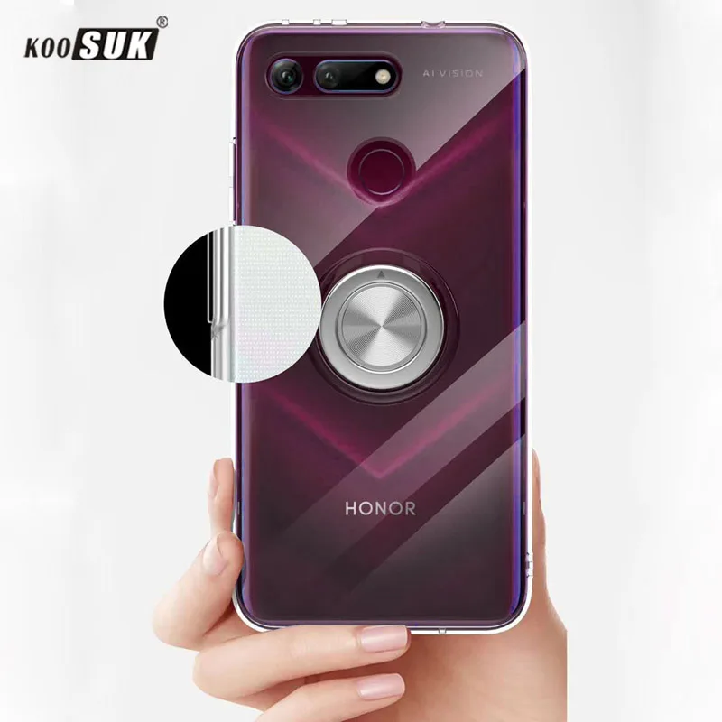 

Huawei Honor View 20 Case Cover Luxury Transparent Soft Silicone TPU Protection Ring Magnetism For Honor V20 PCT-AL10 Coque Capa