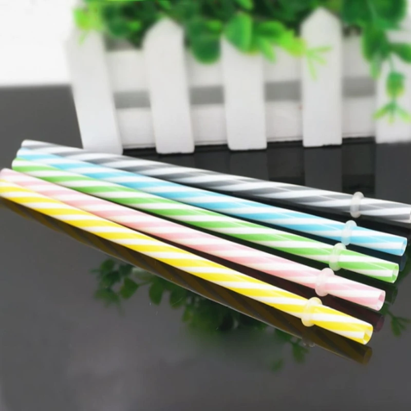 

10Pcs Reusable Colorful Stripe Silicone Drinking Straws Extra Long Flexible Straws with Cleaning Brushes Tumbler Bar Party Straw