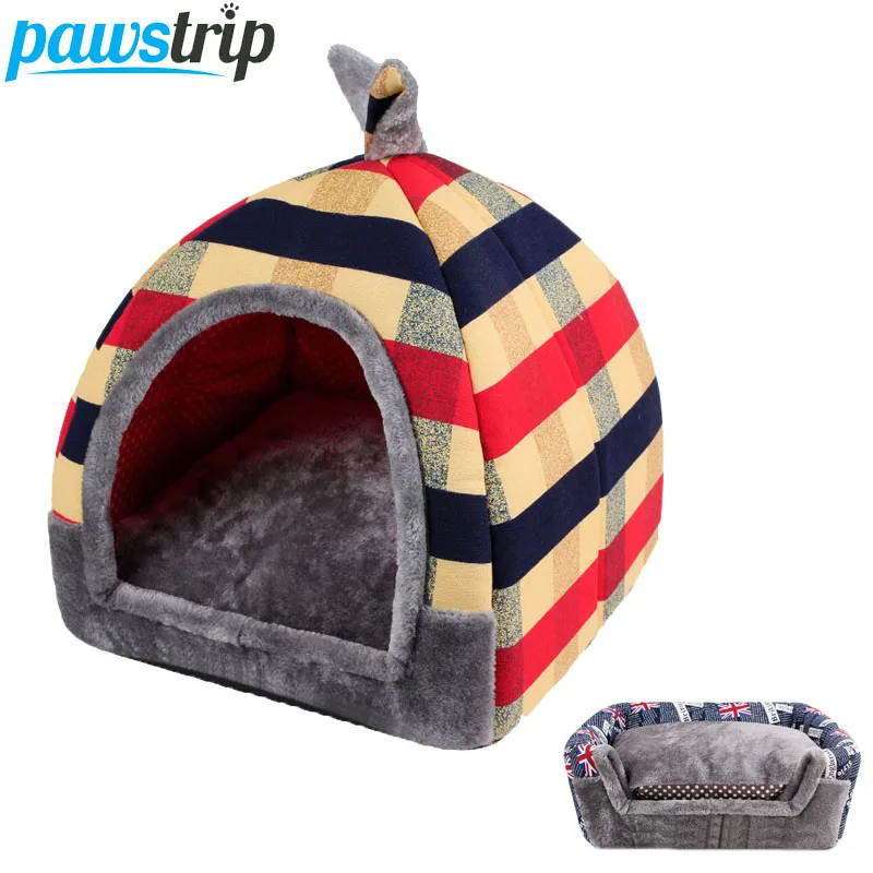 Kaufen Pawstrip Flagge Muster Kleine Hund Haus Winter Warme Katze Bett Faltbare Welpen Hund Bett Für Chihuahua S M L