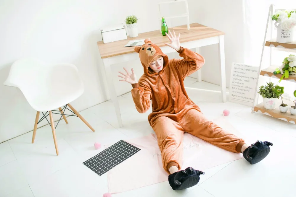 Аниме коричневый медведь Onesie все в одном для женщин мужчин Косплей Хэллоуин вечерние костюмы унисекс мягкие пижамы Пижамный костюм