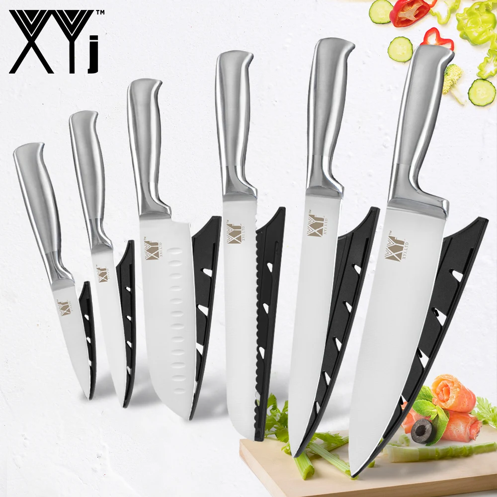 

XYj Stainless Steel Kitchen Knives Sets Holder Block Stand Paring Utility Santoku Chef Slicing Bread Kitchen Accessories Tools