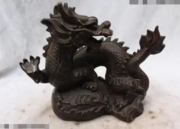 

S02515 7"Chinese Folk Purple Bronze carved eximous Lucky lifelike Money Dragon Statue