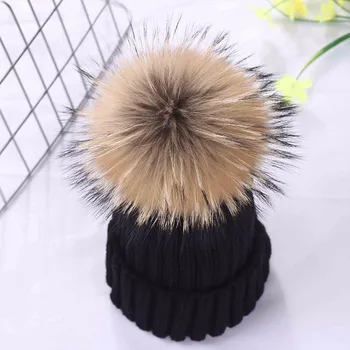 

Real Fox fur Winter Hats Women Knitted Long Fur Ball Pompom Thicken Winter Hat Cap Lady Warm Cap Solid Fashion Bonnet Femme