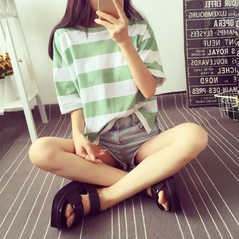 2018 nuevas camisetas de mujer Casual de manga larga a rayas de manga corta Camiseta de mujer camisetas de verano para mujer Tops camisetas mujer 2018 nuevas camisetas de mujer Casual de manga larga a rayas de manga corta Camiseta de mujer camisetas de verano para mujer Tops camisetas mujer