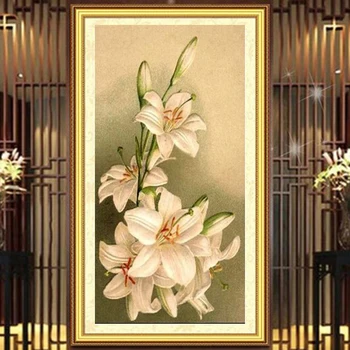 

New Lily Flower Diamond Painting Cross Stitch Kit Needlework 5d Full Drill Resin Mosaic Diamond Embroidery Rhinestone Home Decor