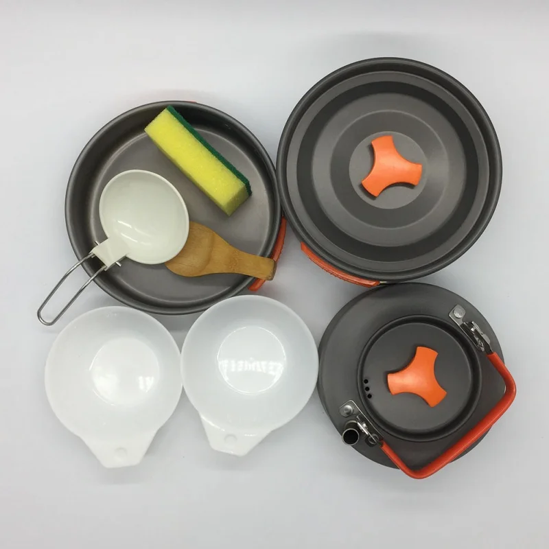 Acampar al aire libre hervidor olla combinación vajilla Picnic Set alta calidad conjunto cocinero aluminio con Paquete 2-3 personas