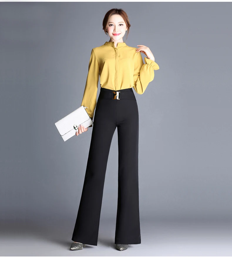 Новые стильные женские широкие брюки полной длины с высокой талией, цвета хаки, черный, красный, элегантные прямые офисные женские брюки на плоской подошве, Размеры M до 6XL