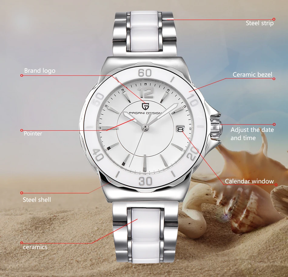 luxo branco cerâmica pulseira analógico relógio de
