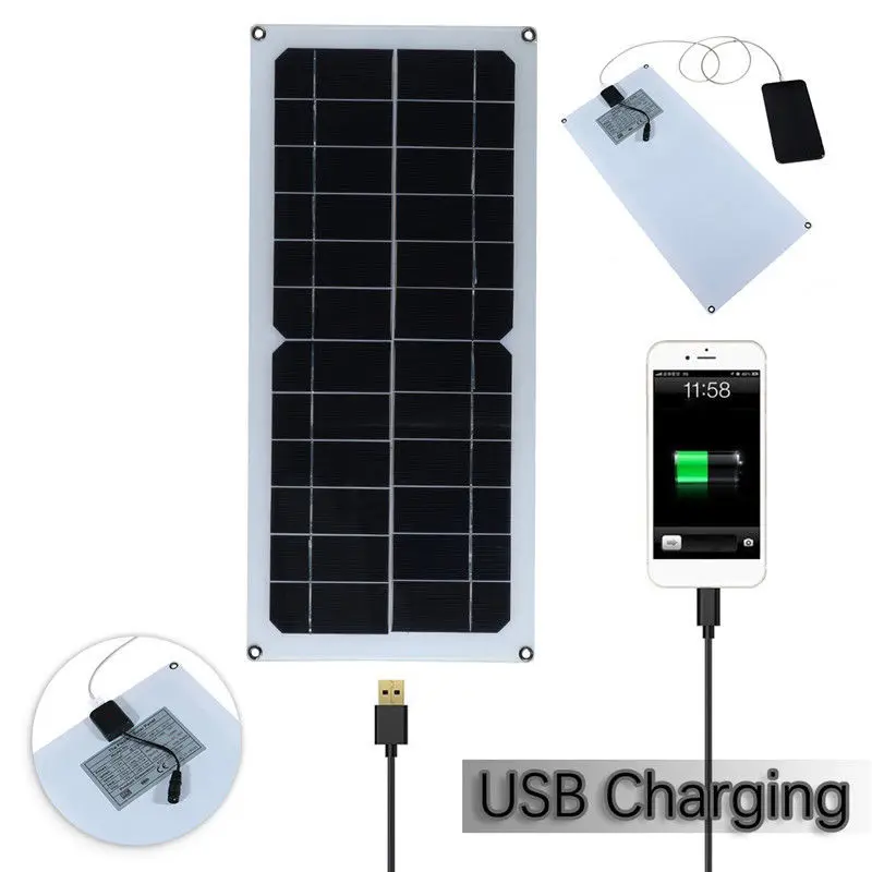 New Genuine 20W Solar Panel with 5V USB Output 12/18V DC Output Battery Charger for RV/yacht//car/boat/motorcyle Outdoor Charger