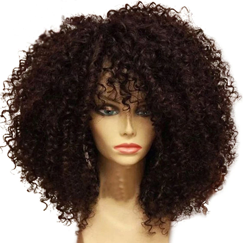 Simebeaut 250 Density Kinky Curly Lace Front Human Hair Wigs With Baby Hair Pre Plucked Brazilian Remy Short Bob Hair Fringe Wig