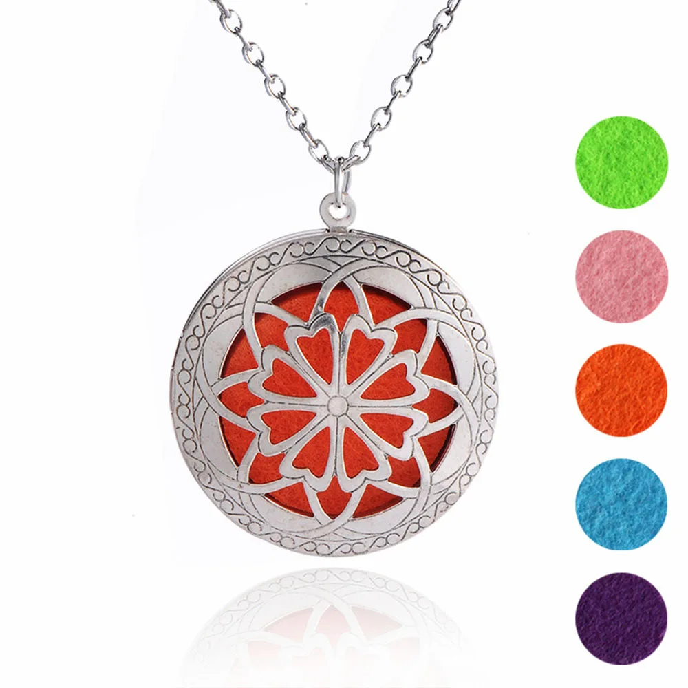 

2018 Valentine's Day Gift 8 petals aromatherapy necklace can be put photos color cotton pad aromatherapy diffuser necklace