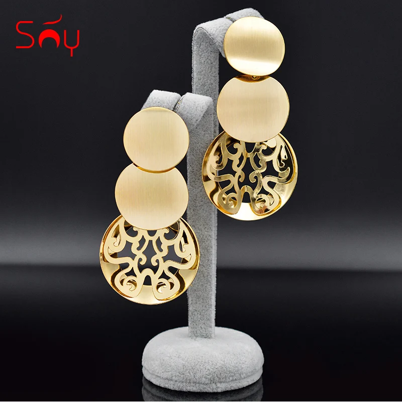 

Sunny Jewelry Romantic Jewelry Big Round Earrings For Women Long Drop Dangle Earrings Flower Pattern Jewelry Findings For Party