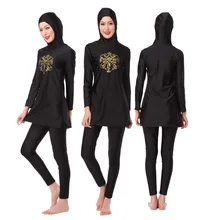 Полный охват мусульманские купальные костюмы женская рубашка с капюшоном+ леггинсы купальники с тонким принтом Одежда для купания Hajib Буркини