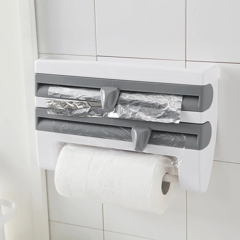 Preservative Film Holder Dispenser Under Cabinet Paper Roll Holder Rack White