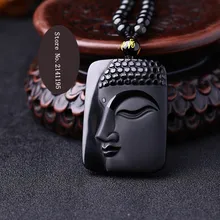 High Quality Unique Natural Black Obsidian Carved Buddha Lucky Amulet Pendant Necklace For Women Men pendants Fine Jade Jewelry