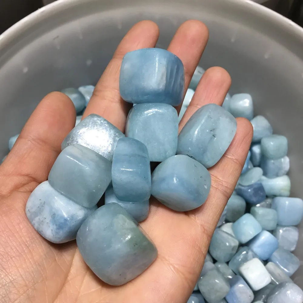 

Natural Aquamarine Tumbled Stone Polished blue gemstone crystal rough