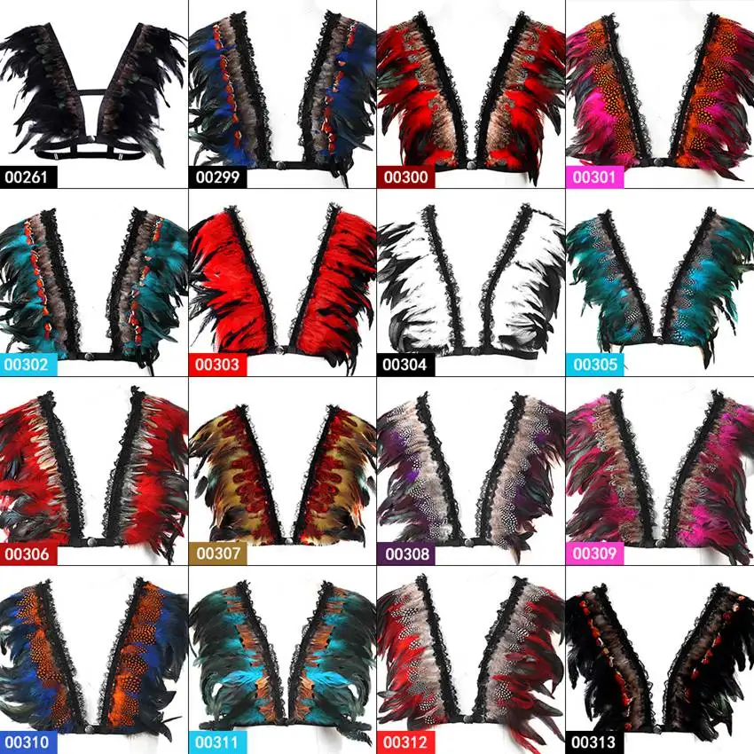 

Color Feather Epaulettes Bra Bondage Shoulder Wings BurningMan Festival Dance Rave Wear Steampunk Goth Body Harness Lingerie