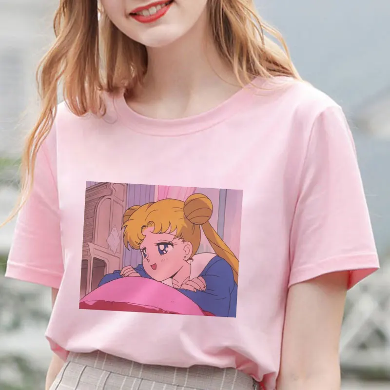 Summer 2019 New Arrival Cute Sailor Moon Anime Print Female Tshirt Japanese Clothes Harajuku Kawaii Women's T-Shirt Fashion Tops