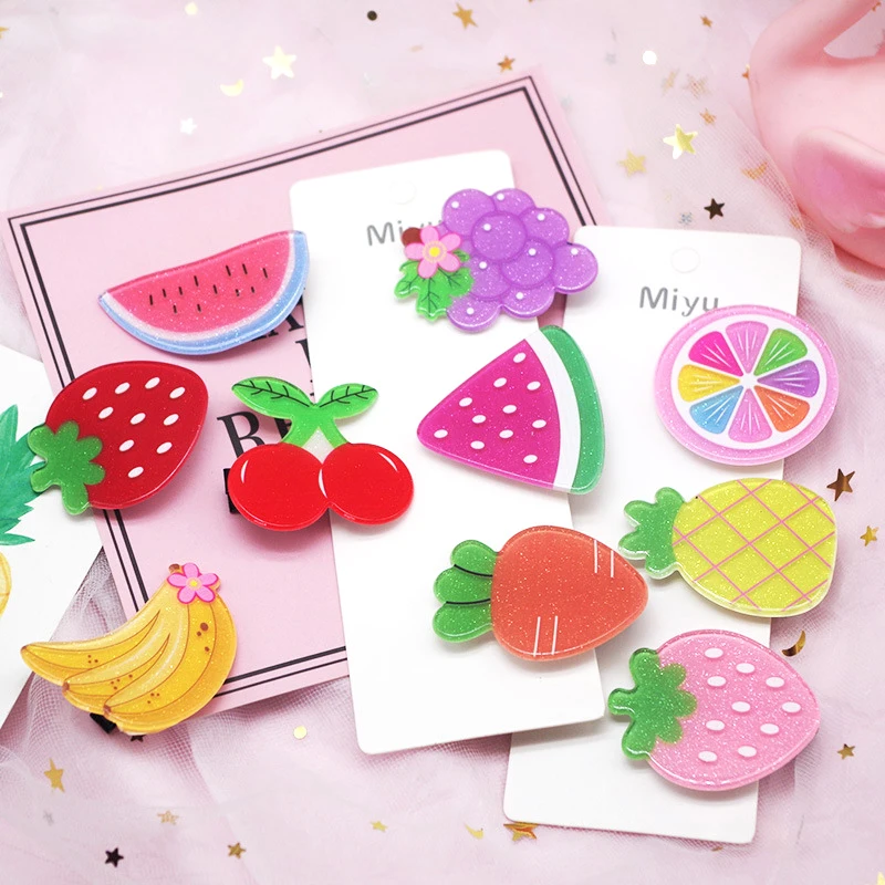 Fashion Children Hair Accessories Headwear Set 2Pcs/Set Kids Acrylic Fruit Hairpin Cute Strawberry Pineapple Hair Clip for Girls