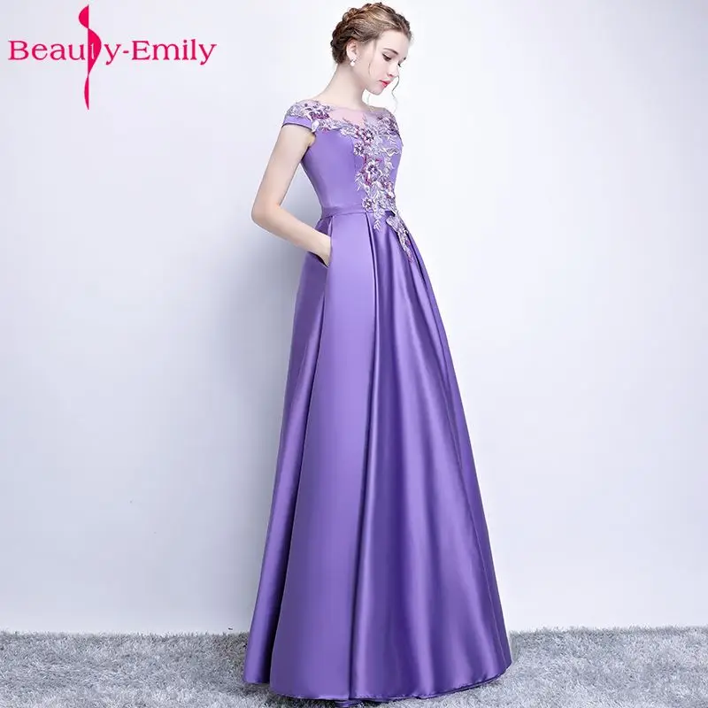 Beauty Emily New Banquet Purple Long Evening Dresses 2019 Lace Formal Robe De Soiree Occasion Party Prom Dresses Satin