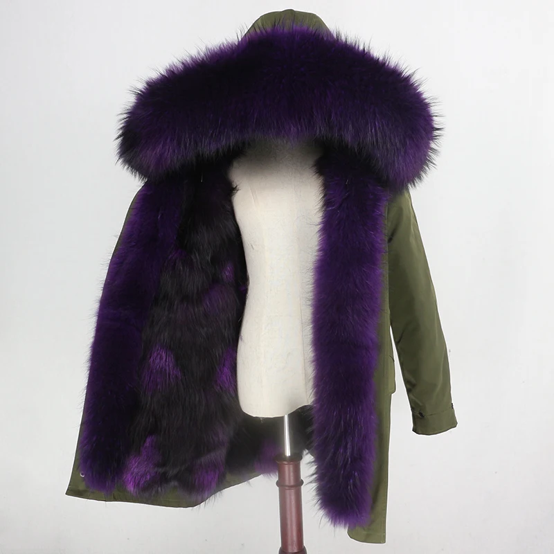 green purple Женская парка с меховой отделкой OFTBUY, зеленое непромокаемое пальто со съемным натуральным лисьим мехом, зима - Цвет: green purple