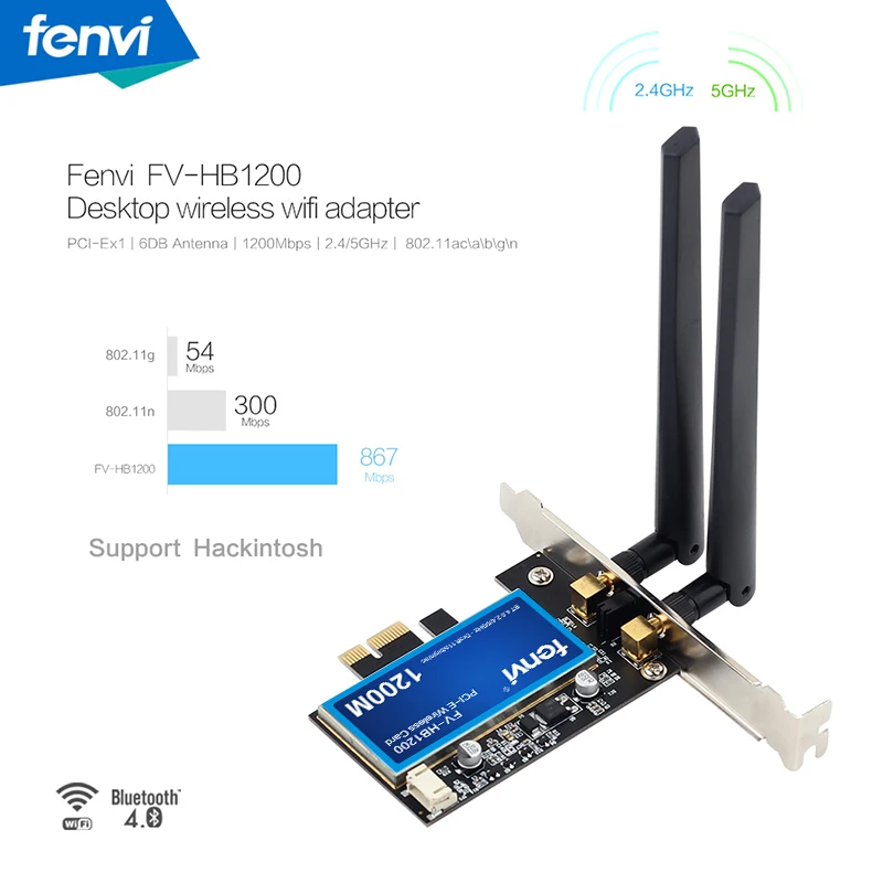 Escritorio doble banda 1200Mbps Bluetooth 4,0 PCI-E adaptador WiFi inalámbrico 802.11ac Broadcom Wifi tarjeta de red inalámbrica (WLAN) para MAC Hackintosh Windows - 3
