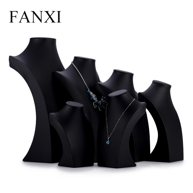 Oirlv elegant black color PU leather mannequin display stand for pendant necklace holder necklaces bust sweather chain displays Jewelry Packaging
