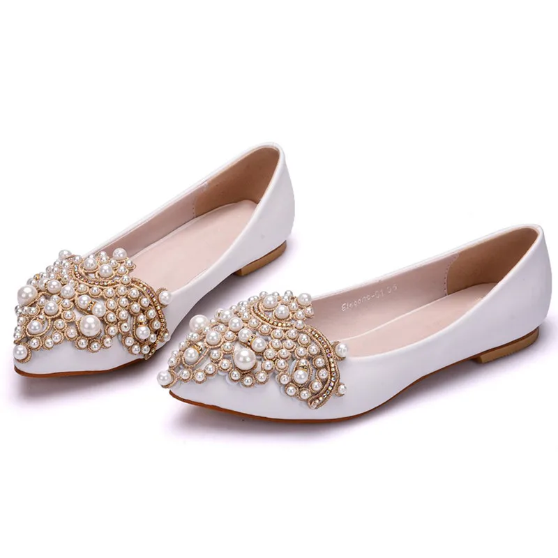 

Women White Flats Rhinstone Soft Flats Slip On Casual Shoes Luxury Crystal Wedding Spring Summer Ladies Office Shoes XY-A0181