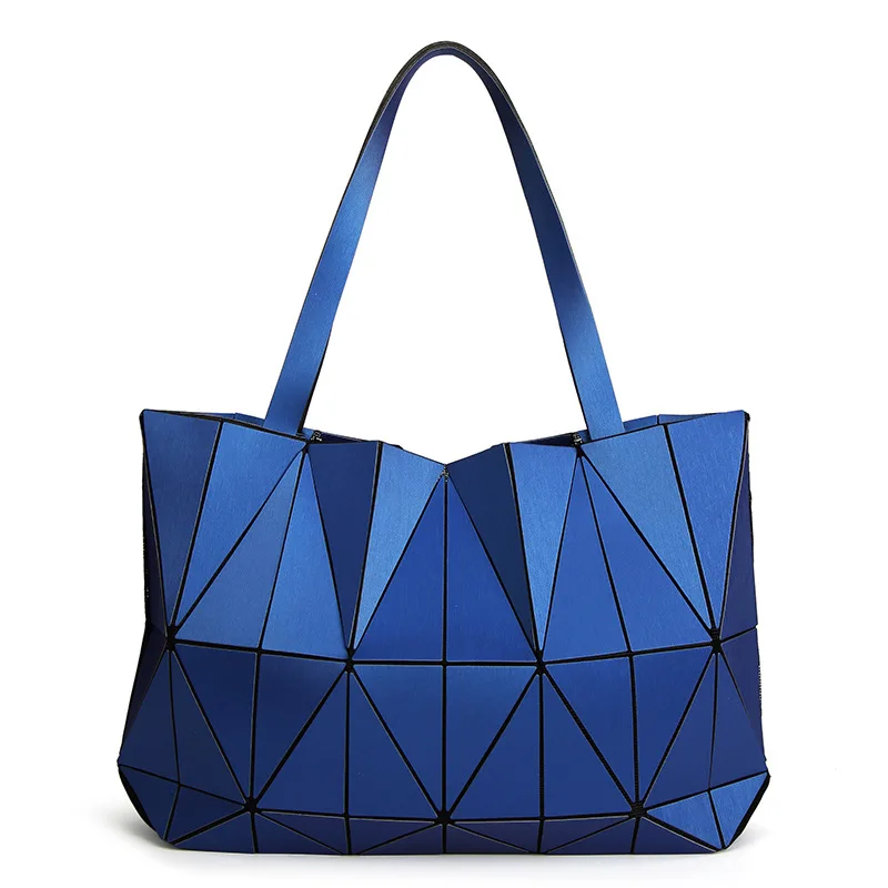 WSYUTUO матовая сумка женская сложенная Дамская Геометрическая клетчатая сумка-мессенджер модная повседневная женская хозяйственная сумка на плечо - Color: Deep Blue