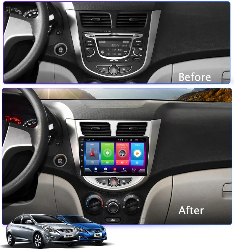 

Full Touch Car Android 8.1 Radio Player For HYUNDAI Solaris VERNA ACCENT 2011 GPS Navigation Video Multimedia Built In Bluetooth