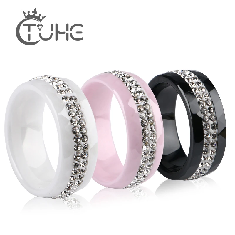 Черные, розовые, белые 8 мм керамические кольца, простой стиль, изящные Кристальные керамические кольца для женщин, свадебные кольца, ювелирные изделия, хорошее качество
