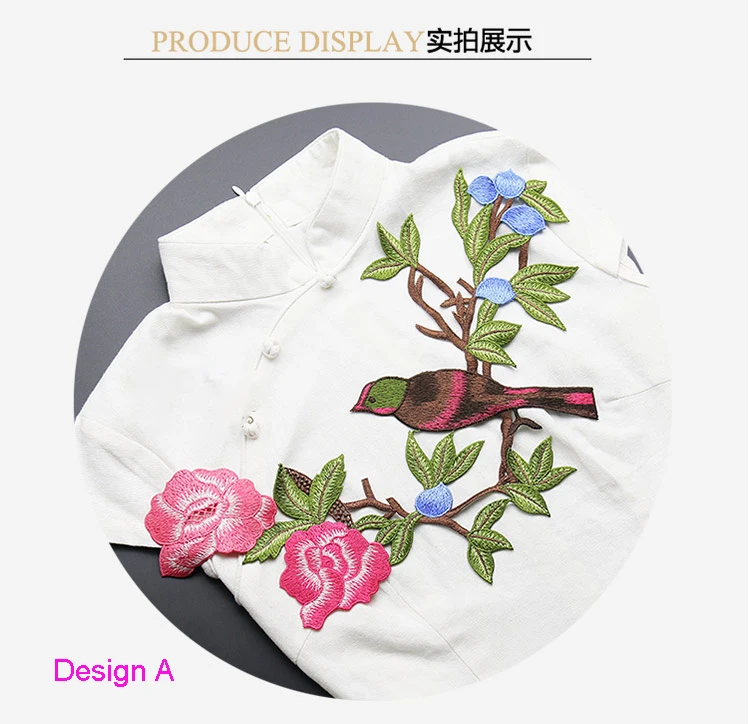 Вышитые цветы и птицы ткань патчи, одежда воротник платье ручной работы декоративные аксессуары, наклейки для clthing - Цвет: Design A