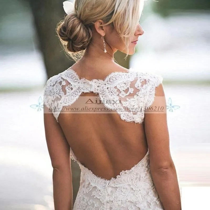 Pretty Floral Lace Rustic Wedding Dresses V Neck Cap Sleeve Country Style Dress Backless Vestido De Novia YY393 In From Pretty Floral Lace Rustic Wedding Dresses V Neck Cap Sleeve Country Style Dress Backless Vestido De Novia YY393 In From