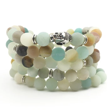 

SN1367 Fashion Aamazonite Buddha Head Bracelet For Women New Arrival 108 Mala Matte Amazonite Bracelet Yoga Jewelry Wholesale