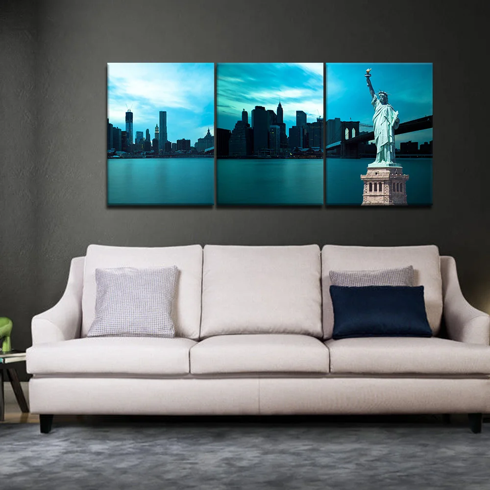 3 Panels Framed Wall Art The Statue Of Liberty Painting Canvas For Home Decor Gift (Stretched By Wooden Frame Ready To Hang) | Дом и сад