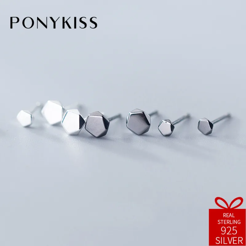

PONYKISS Trendy S925 Sterling Silver Simple Pentagon Couple Mini Geometric Stud Earrings Women Party Everyday Chic Jewelry Gift
