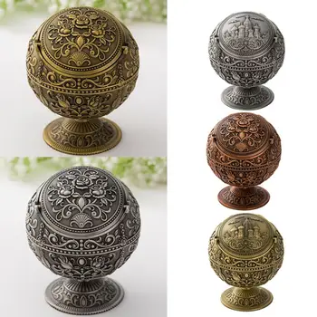 

Vintage Portable Metal Globe Shape Hand Stamped Rose Castle Ashtray with Lid Ashtrays