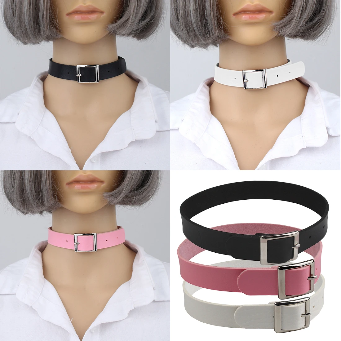 

Hot Fine quality Harajuku Belt Collar Choker Necklace PU Leather Choker Punk Goth Chokers Necklaces For Women
