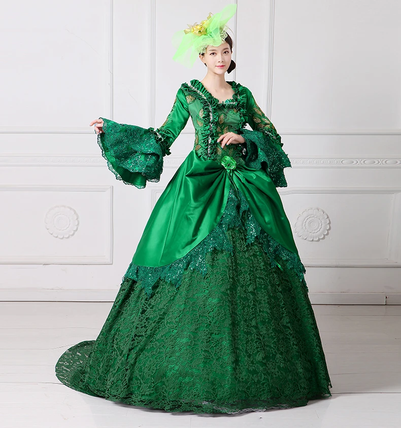 Renaissance Fair Королевский Зеленый Элизабет бальное платье Мария-Антуанетта medeival период платье со шлейфом воссоздание Платья для женщин