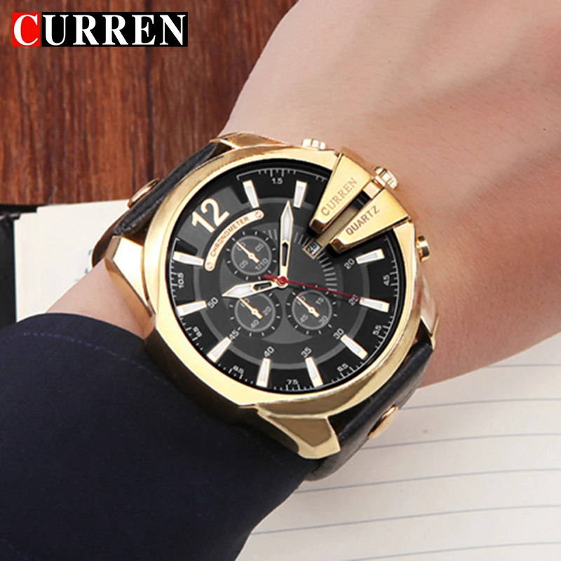 

CURREN Men's Top Brand Luxury Quartz Watches Men's Sports Quartz-Watch Leather Strap Military Male Clock Fashion Gold Clock