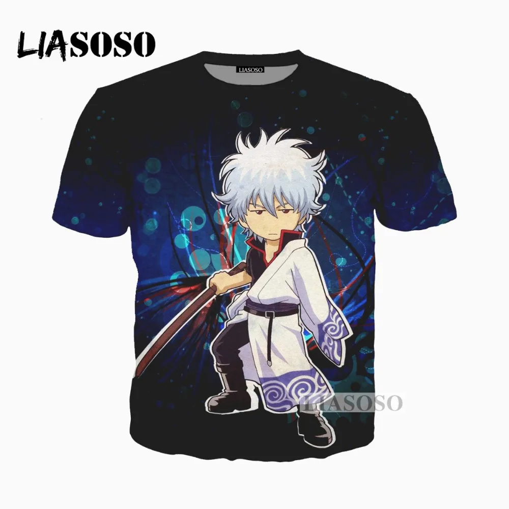 

LIASOSO 2018 New 3D Print Women Men Gintama Anime Silver Soul Tshirt Summer T-shirt Hip Hop Pullover Harajuku Short Sleeve X0137