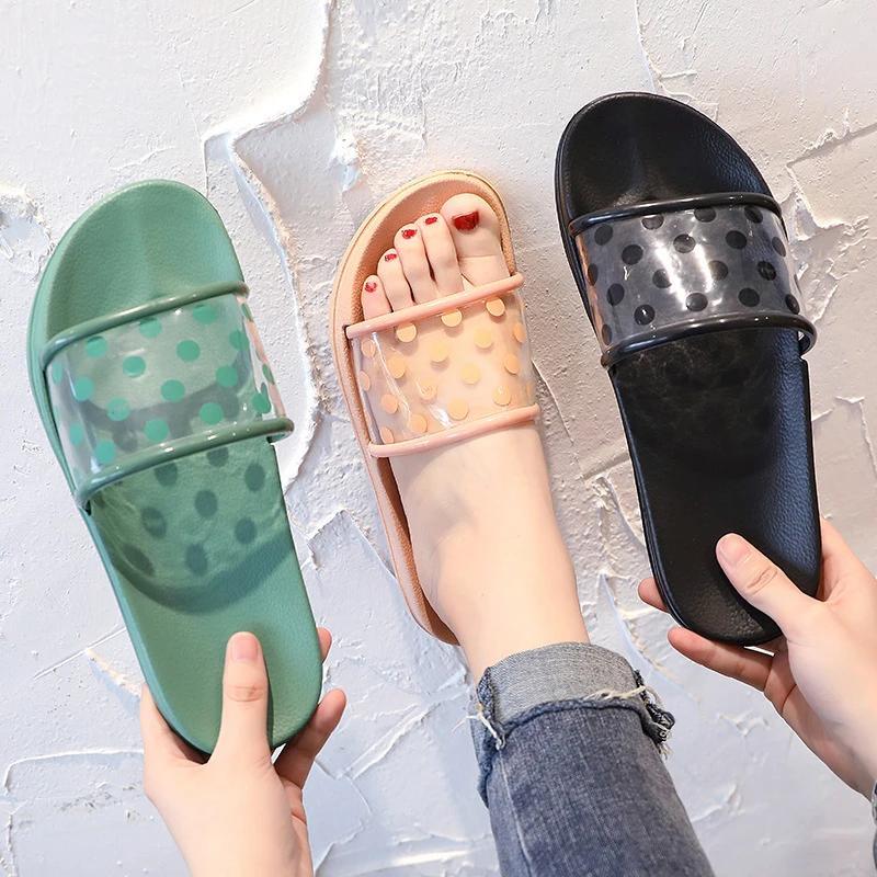 

Summer Women Slippers Flat Slides Beach Shoes Woman Transparent Dot Home Outside Open Toe Flip Flops Women Sandals Shoes Slap