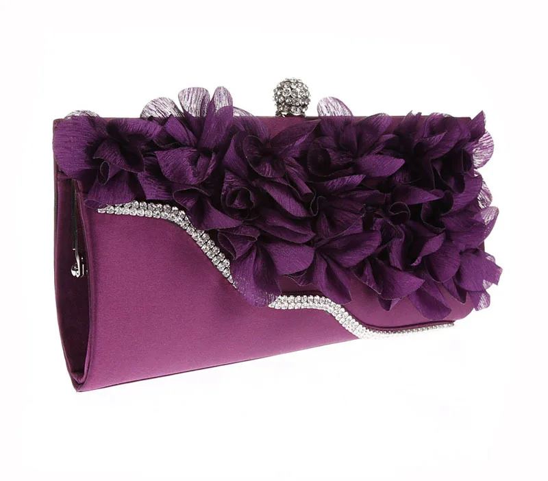 Элегантная женская вечерняя сумочка с цветами, стразы, цепочка, клатч, роскошный женский кошелек для свадебной вечеринки, мини сумочка, фиолетовая, Черная