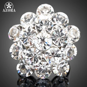 

AZORA White Gold Color Stellux Gorgeous 16pcs Transparent Austrian Crystal Flower Design Ring TR0008