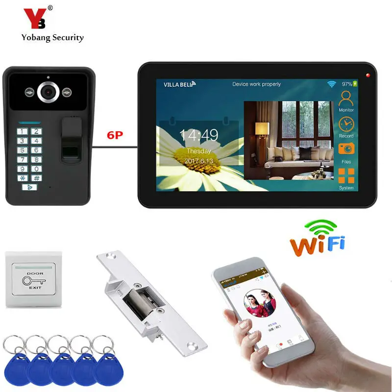 Yobang Security Video Intercom 7 Inch Monitor Wifi Wireless Video Door Phone Doorbell Camera Intercom System Password RFID Card