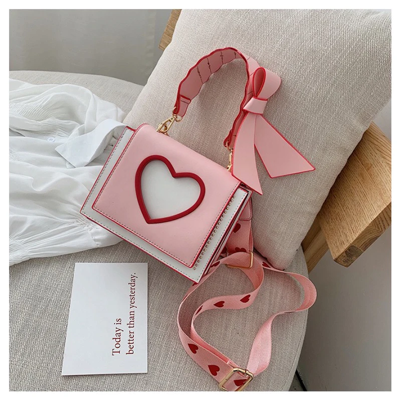 

Elegant Fashion Heart Pattern Bow Ladies Shoulder Bag Tote Crossbody Messenger Bag Female Bolsa Handbag Bolsa Designer Bags