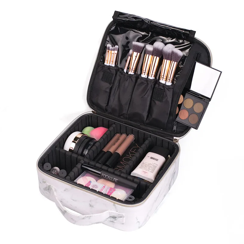 

Women Professional Cosmetic Case Marbling Beauty Brush PU leather Makeup Bag Travel Necessary 2019 Waterproof Make Up Suitcase