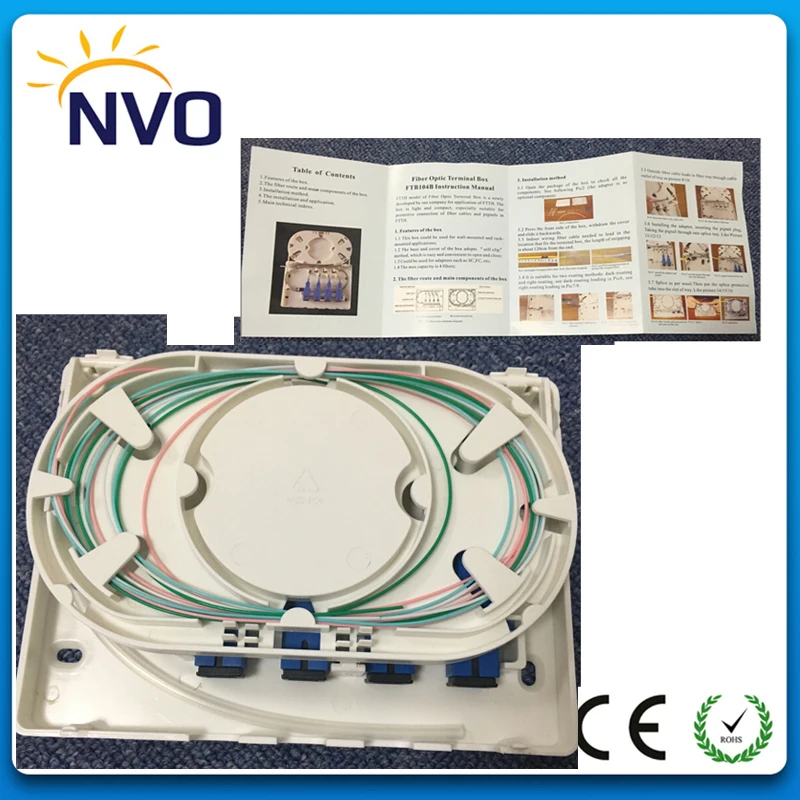 

10Pcs/Lot,FTTH 4Port Wall mount Mini Fiber Optic Socket Panel with 4pcs SM 0.9MM 1M SC/UPC Pigtail+Fiber Adaptor+PLC with SC/UPC