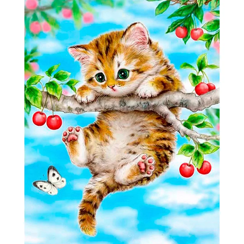 

5D DIY Full drilling Diamond embroidery Landscape Animal Cat with butterflies full round Diamond painting rhinestones love gift