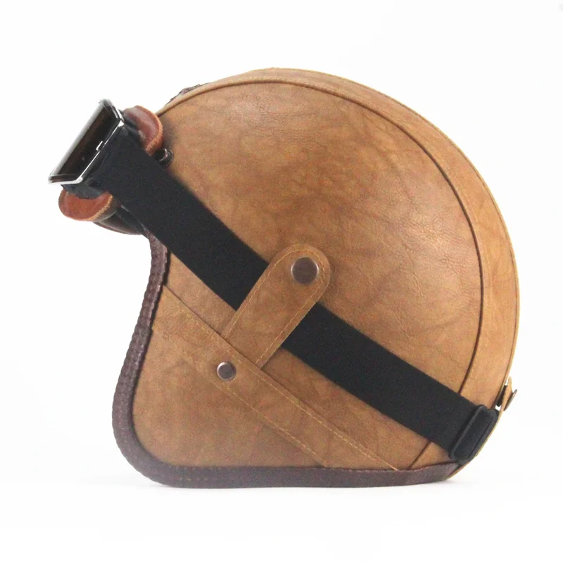 3/4 шлем из искусственной кожи шлемы мотоцикл чоппер велосипед с открытым лицом винтажный мотоциклетный шлем с goggle